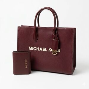 Michael Kors Deep Red Handbag and Wallet Set